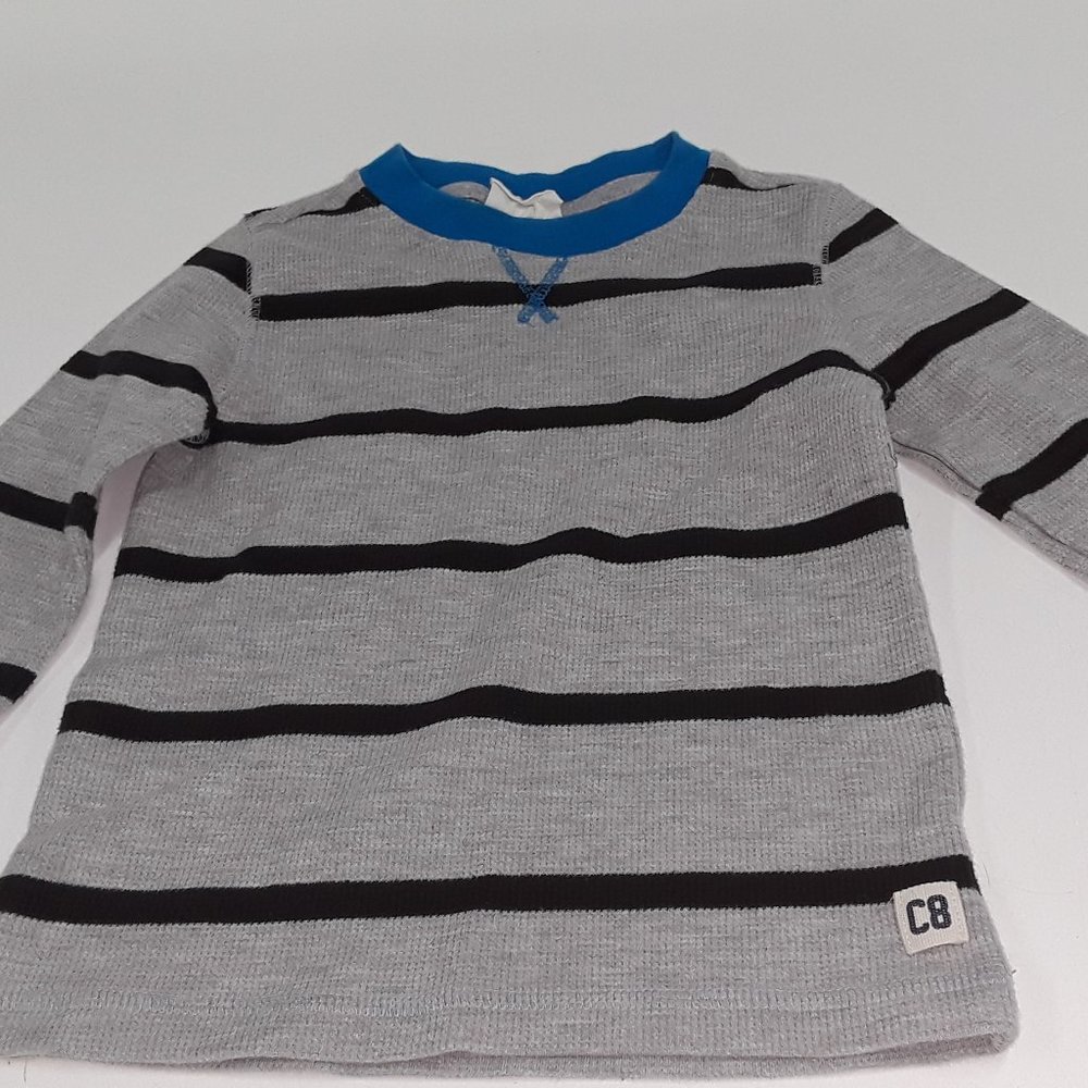 Crazy 8 navy, gray turquoise striped shirt